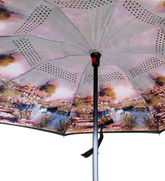 Paraguas reversibles antiviento de doble capa de pinturas de paisajes bucólicos